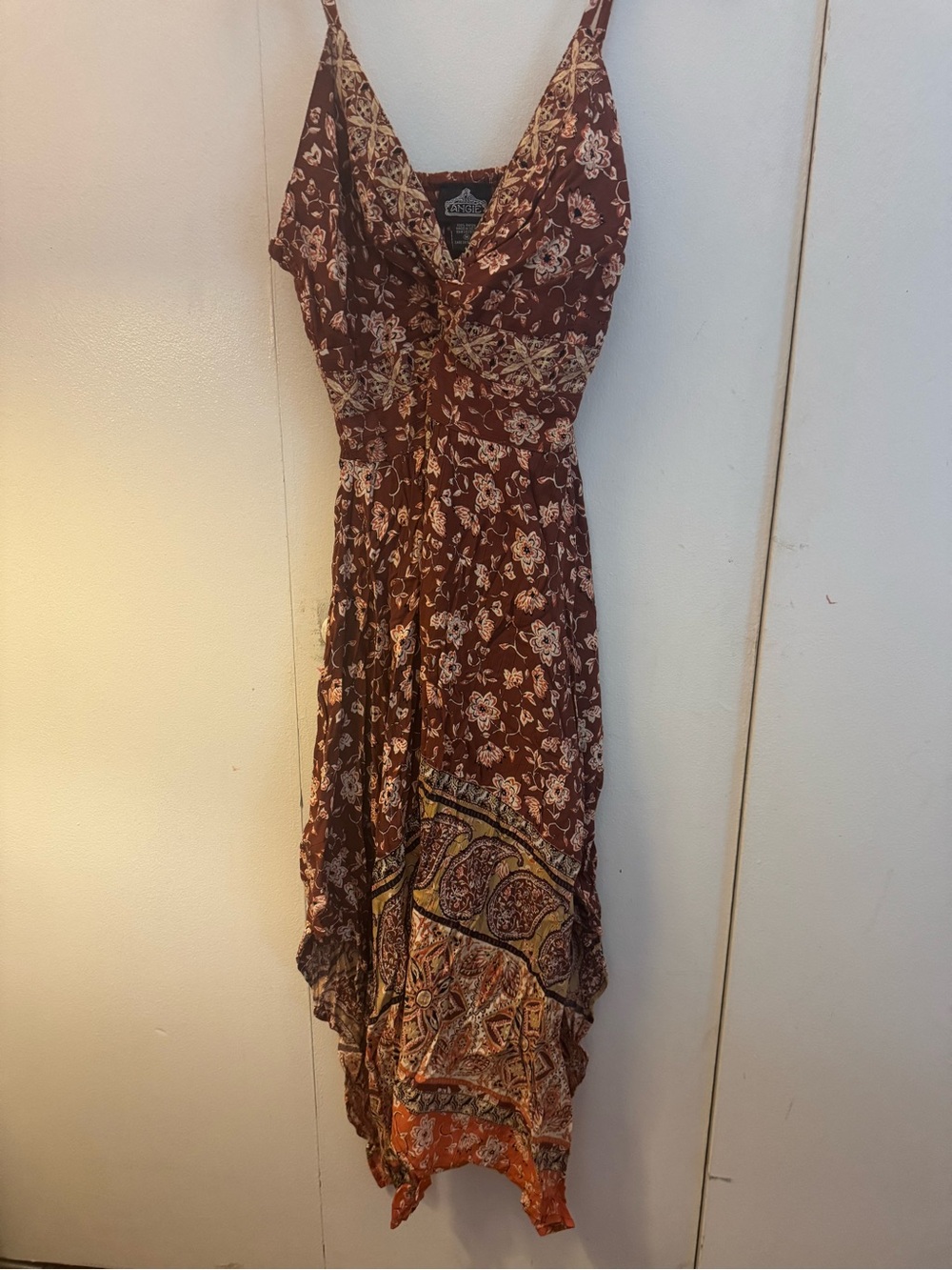 ANGIE Boho Floral Print High-Low Spaghetti Strap Dress M New